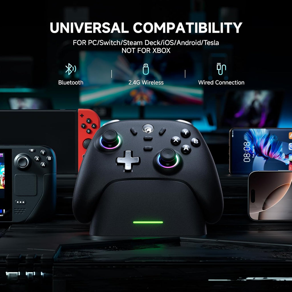 ECHTPower PC Gaming Controller–Wireless para PC con Hall-Effect Joysticks, 1000Hz Polling Rate, No Drift, Turbo & Vibration, compatible con Windows/interruptor/iOS/Android/Steam –Place & Charge Dock