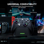ECHTPower PC Gaming Controller–Wireless para PC con Hall-Effect Joysticks, 1000Hz Polling Rate, No Drift, Turbo & Vibration, compatible con Windows/interruptor/iOS/Android/Steam –Place & Charge Dock