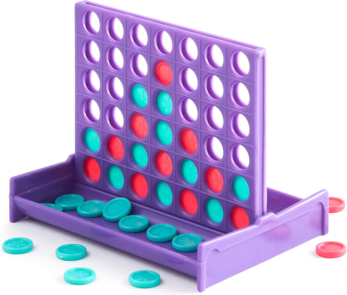THE TWIDDLERS Paquete de 24 mini juegos de mesa cuatro en una fila, juguetes a granel (4 colores), regalos de regreso para niños para juegos de fiesta de cumpleaños, mini juegos de viaje para niños