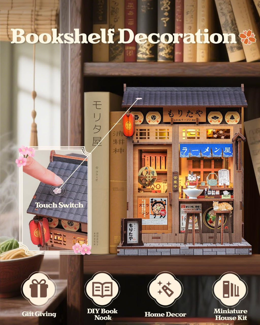 CUTEBEE Kit de rincón de libros - Casa en miniatura DIY Tienda de ramen de