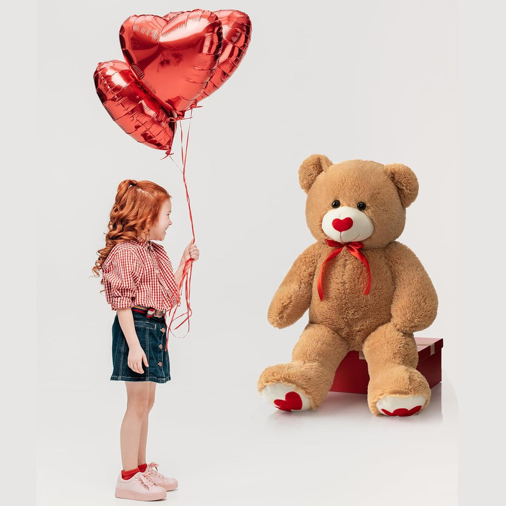 HollyHOME Peluche Oso Gigante San Valentín con Corazón Rojo para Novia y Niños, Oso de Peluche Grande 36 pulgadas Color Beige