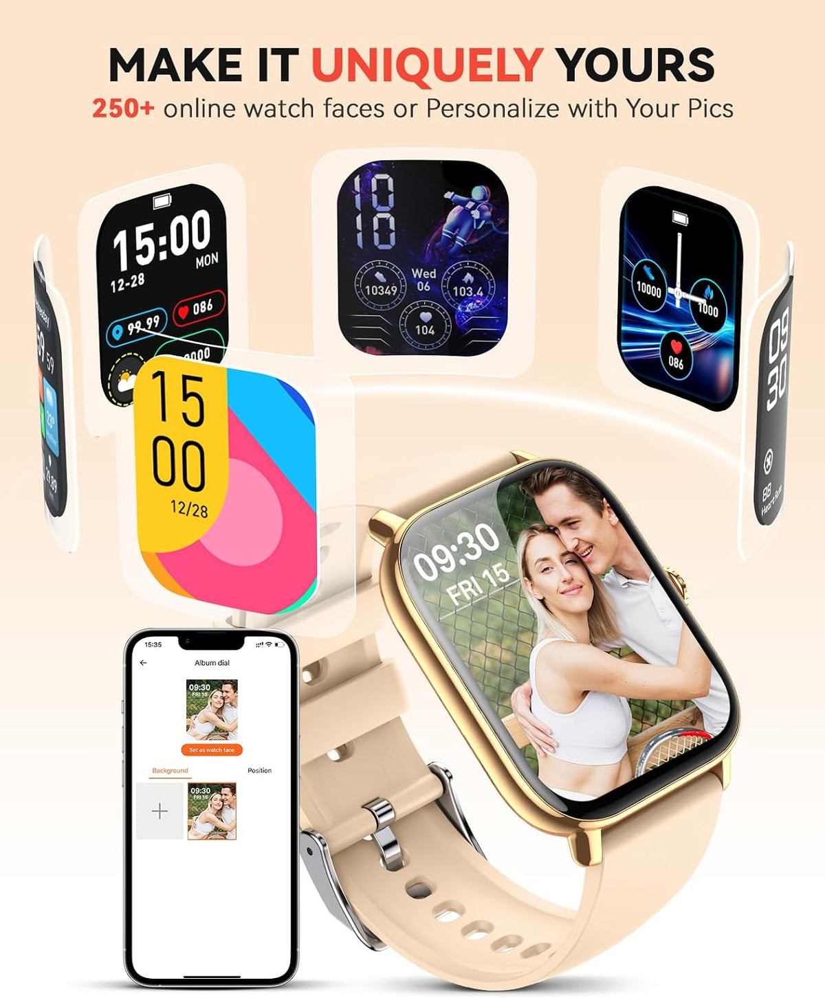 Reloj inteligente para mujeres y hombres, contestar/hacer llamadas, reloj de seguimiento de pasos de fitness impermeable IP68 con monitor de sueño/contador de actividad/modo deportivo más de 110 años, reloj inteligente compatible con Android iPhone
