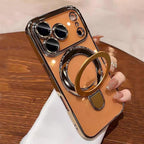 Funda magnética transparente para iPhone 17 Pro Max con soporte, protección completa de la cámara [compatible con Magsafe], funda para iPhone 17 Pro Max de 6.9 pulgadas, color dorado