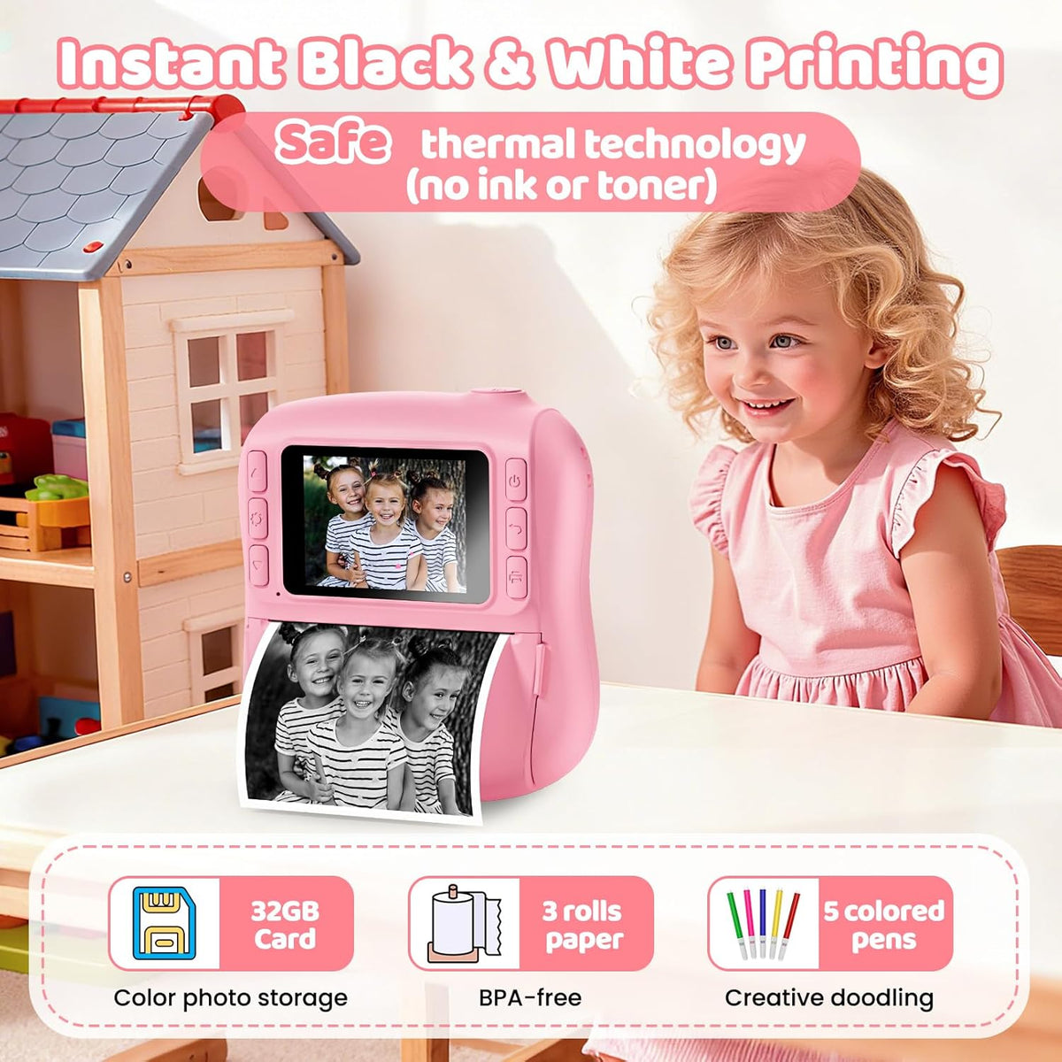Cámara de impresión instantánea para niños, regalos de Navidad y cu...