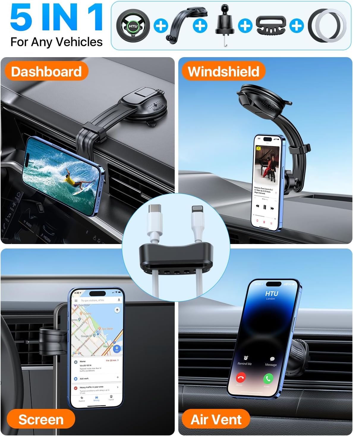 Actualización 2026 para soporte de coche MagSafe 【Ventosa flexible e imán