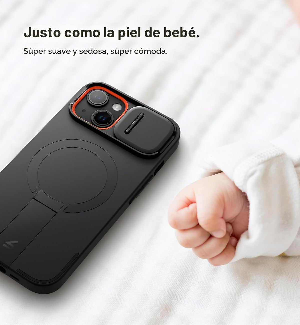 SURITCH Funda para iPhone 15 con cubierta magnética para cámara deslizante y soporte ajustable, compatible con MagSafe, funda protectora delgada a prueba de golpes de 6.1 pulgadas, color negro