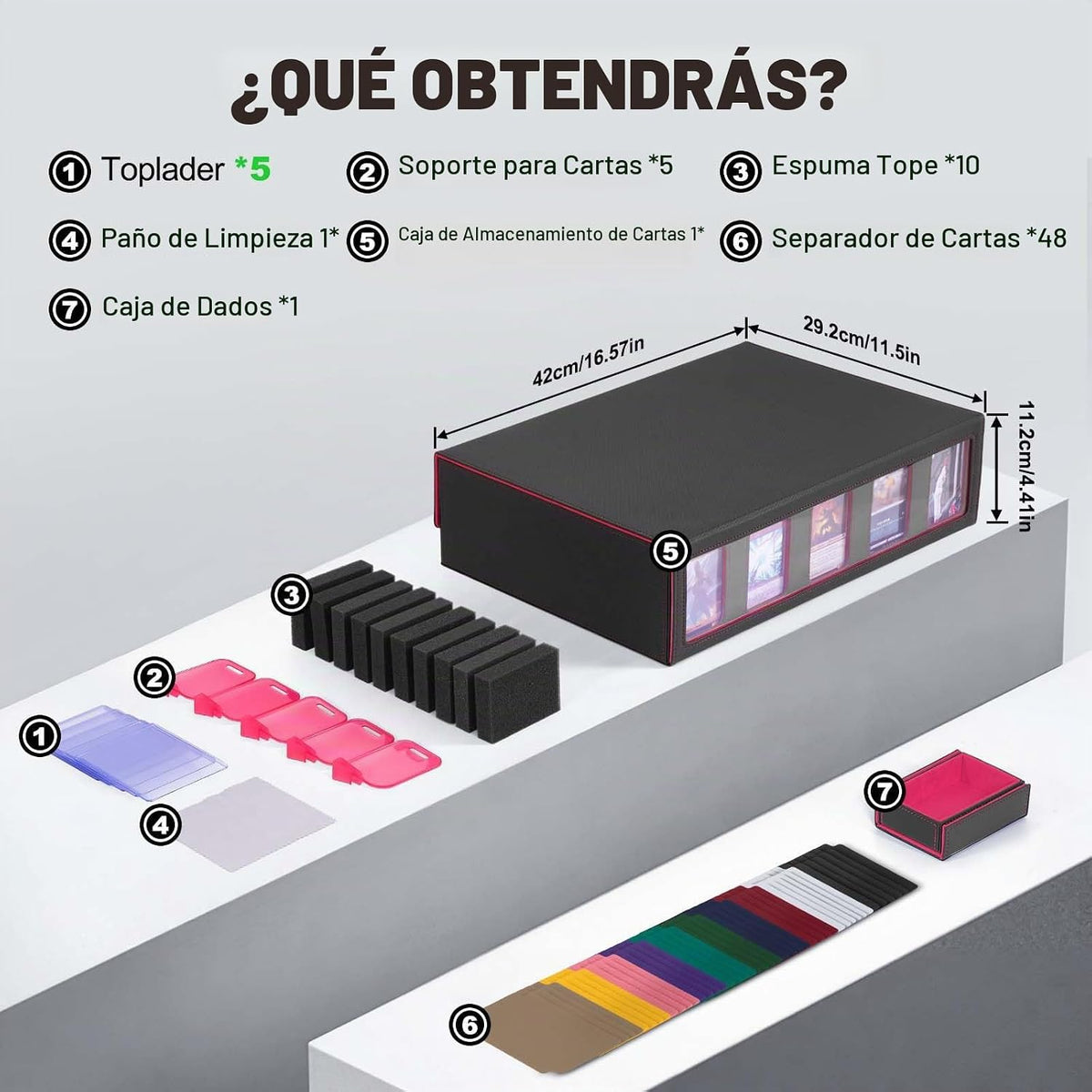 ZLCA Tarjetero/caja de almacenamiento para cartas de 5 filas con asa, caja de almacenamiento MTG