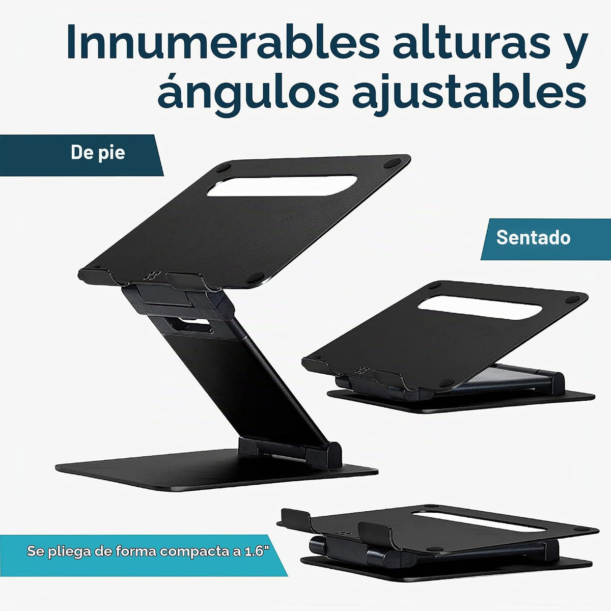 Lifelong Aluminum Adjustable Laptop Stand, Extra Tall 20" Riser, negro