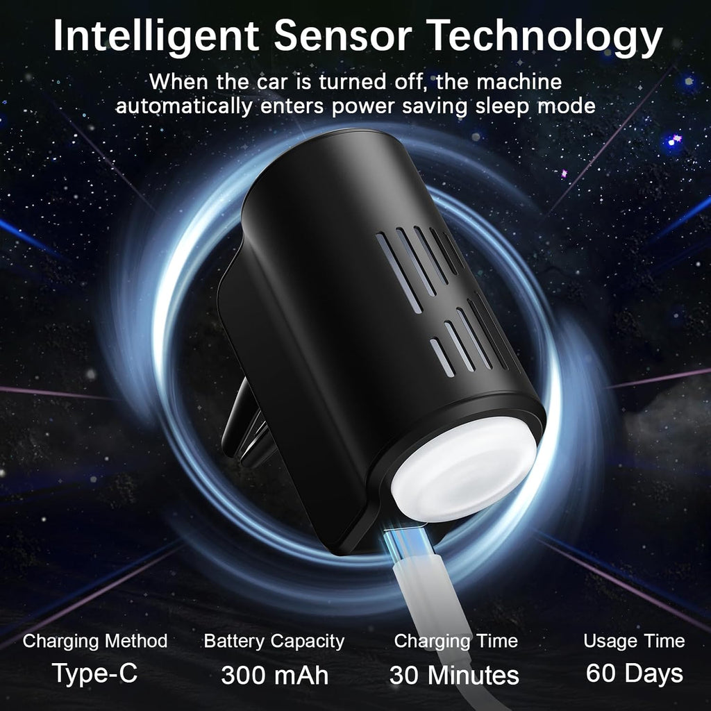 Difusor de ambientador de automóvil, ambientador inteligente para automóvil con tres modos de luz ajustables, aromatizante recargable para carro con 8 piezas de aceite esencial, de larga duración