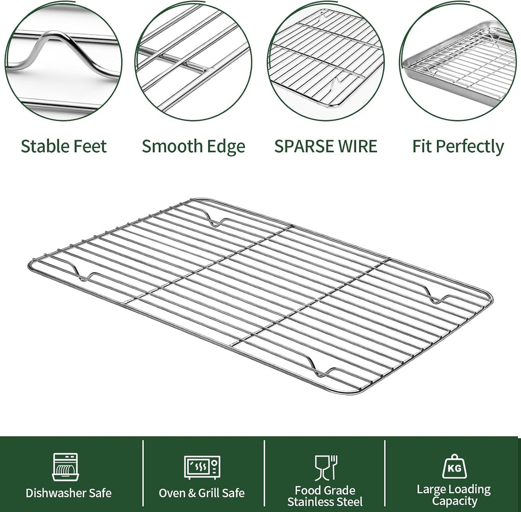 Juego de bandeja para hornear con estante para hornear, 2 sartenes