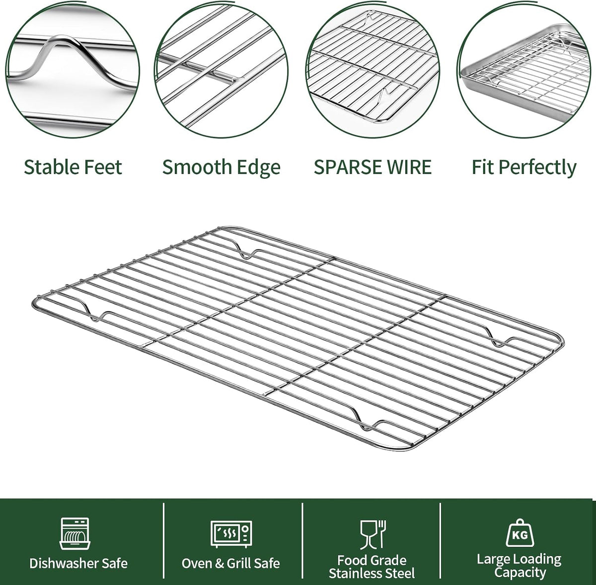 Juego de bandeja para hornear con estante para hornear, 2 sartenes