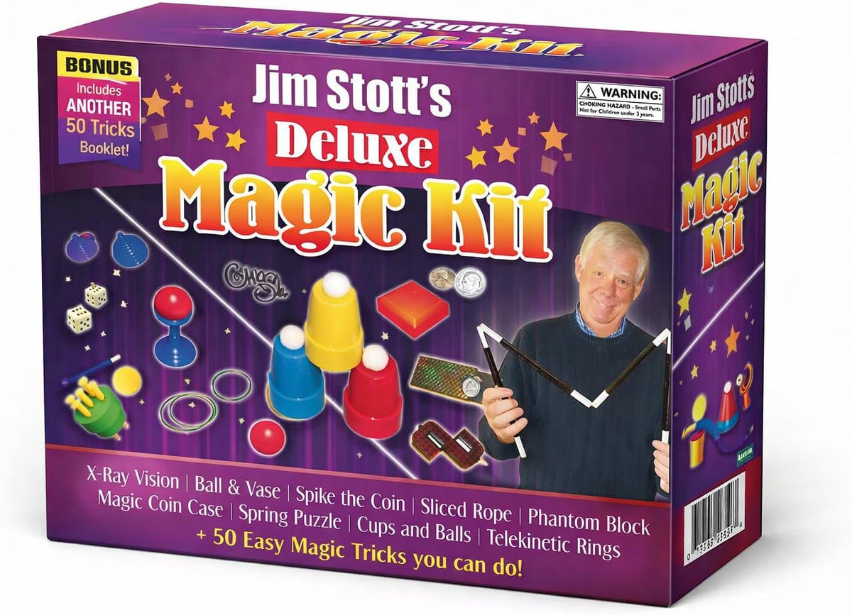 Kit mágico de lujo para niños de 5 a 12 años – Juego mágico de lujo para principiantes con trucos fáciles, instrucciones paso a paso y accesorios clásicos | Regalo divertido para niños y niñas | Jim