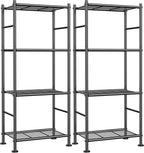 Paquete de 2 estantes de almacenamiento de metal de 4 niveles, 18.4 x 12.6 pulgadas y 44.1 pulgadas, color negro