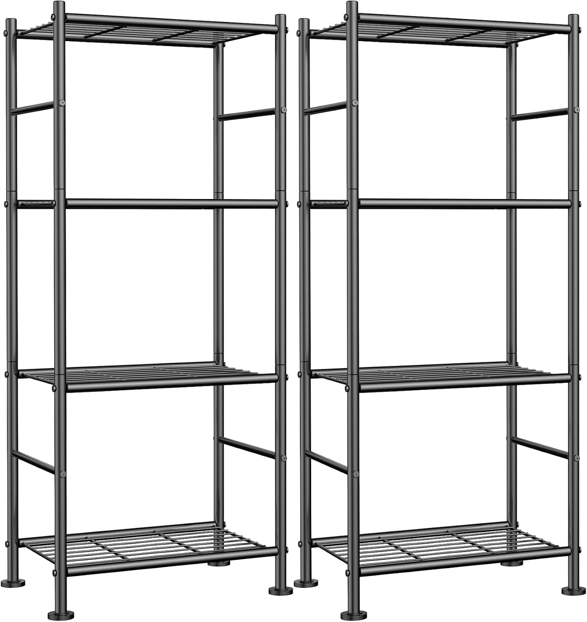 Paquete de 2 estantes de almacenamiento de metal de 4 niveles, 18.4 x 12.6 pulgadas y 44.1 pulgadas, color negro