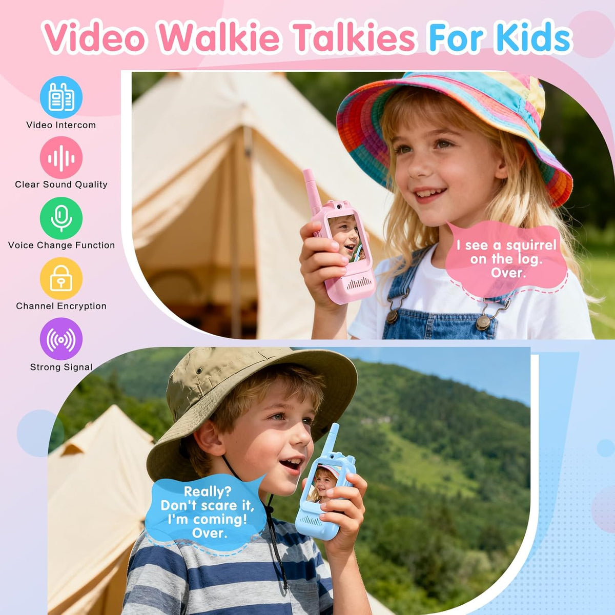 Walkie Talkies de video para niños paquete de 2 walkie
