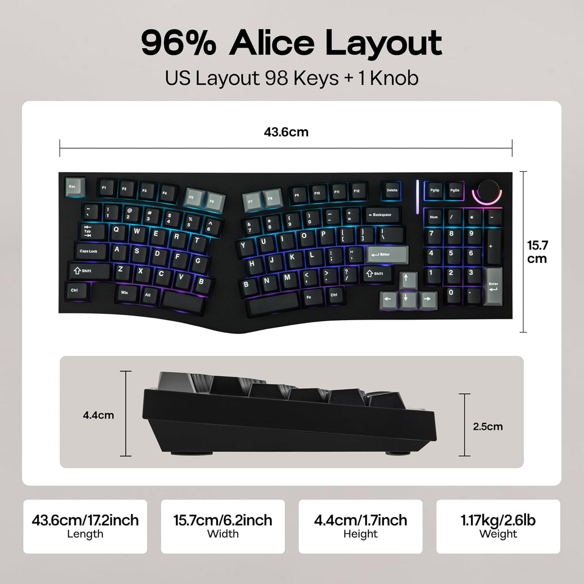 MechLands Feker Alice98 Teclado mecánico ergonómico de 98 teclas