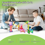 PicassoTiles Azulejos Magnéticos Pista de Canicas Bloques de Construcción Color Arcoíris con Tobogán Embudos de Caída Tubos Juguete Educativo STEM Set Compatible Kit de Construcción Duradero para