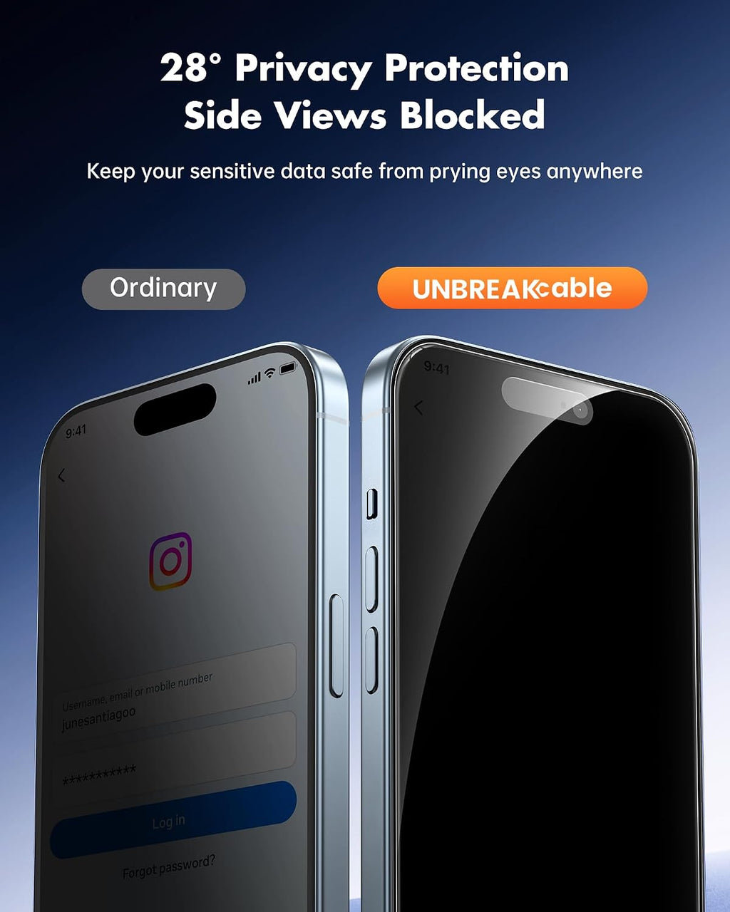 Protector de pantalla de privacidad UNBREAKcable para iPhone 15, paquete de 2