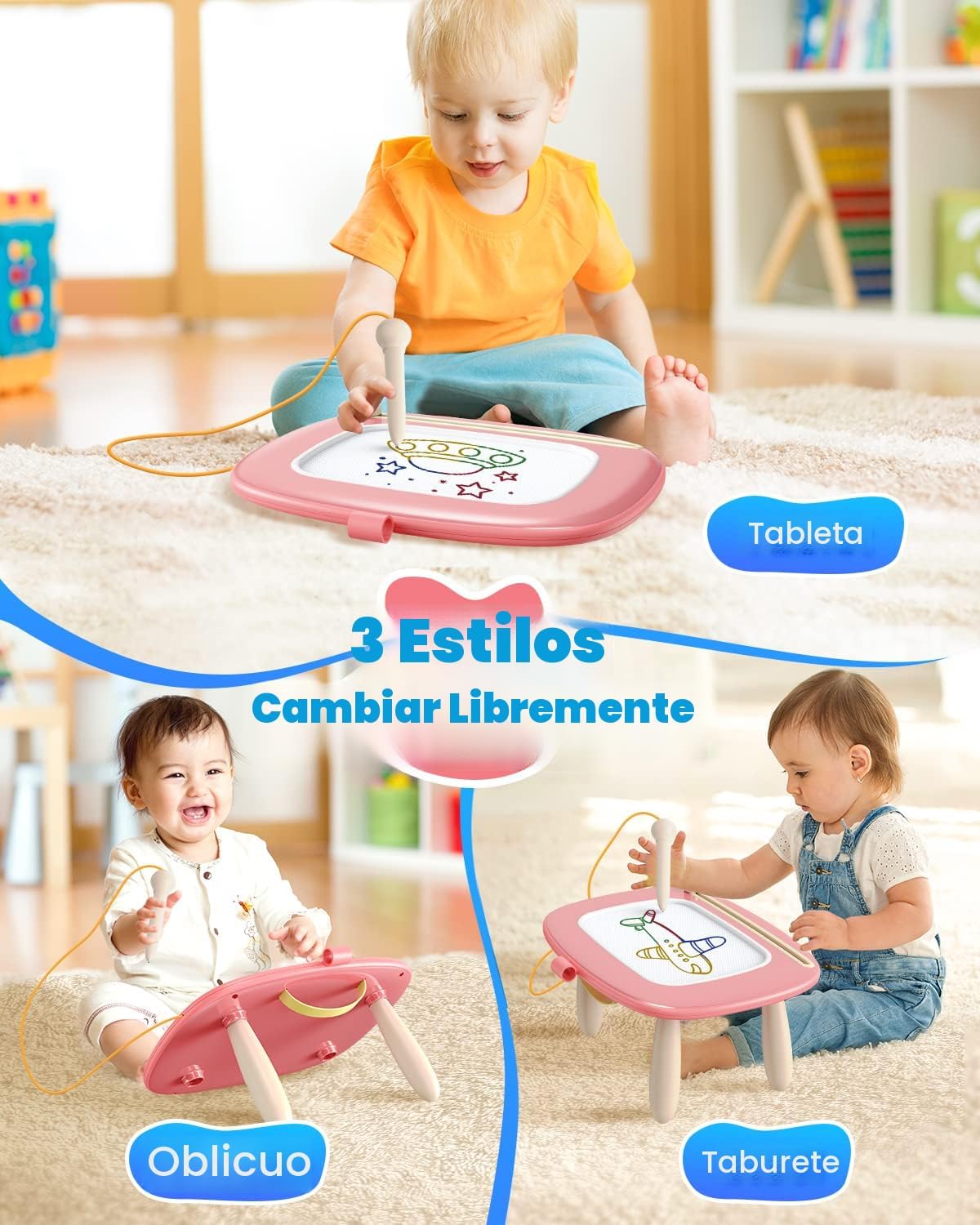 Seimome - Tablero magnético de dibujo, juguetes para niñas pequeñas de 1 a 3 años, tablero de garabatos educativos y de aprendizaje para niños, color rosa