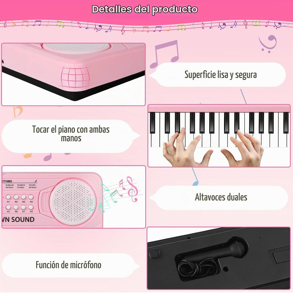 Teclado de piano de juguete para niños, 37 teclas, pianos musicales, juguetes con micrófono