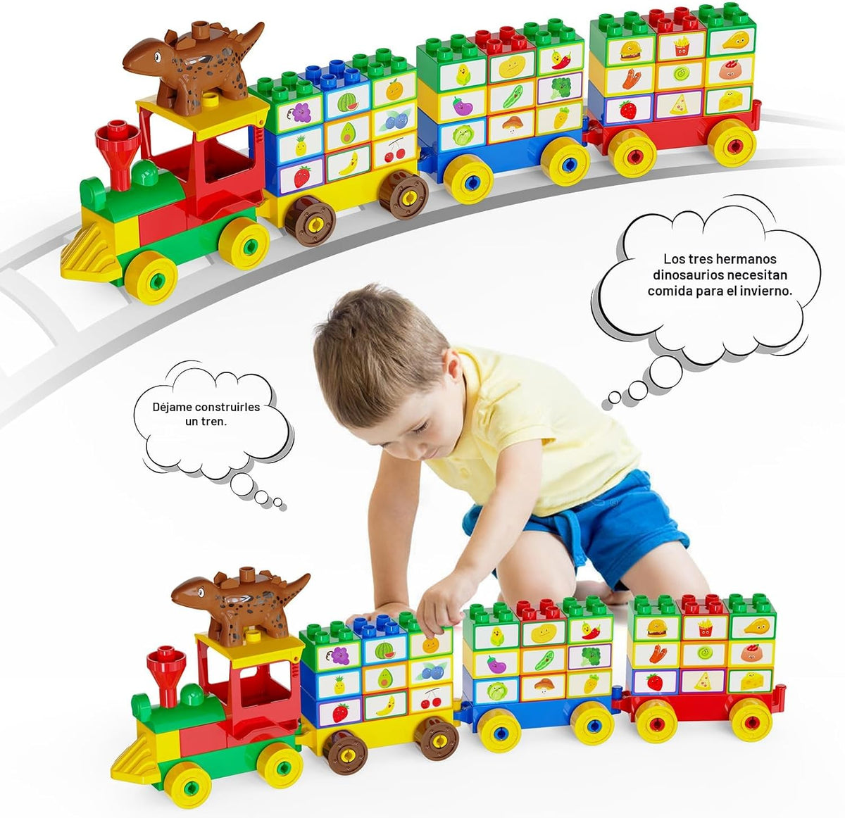 Bloques de construcción para niños pequeños de 3 a 5 años, incluyendo autos de dinosaurios, juego de ladrillos de construcción clásicos grandes de 116 piezas, juguetes educativos para niños y niñas de todas las edades, compatible con todas las principales