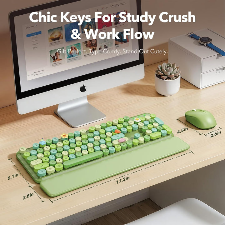 Combo de teclado y mouse inalámbricos, bonito teclado retro con tec...