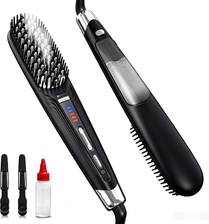 Cepillo alisador de pelo de vapor iónico para cabello y cabello riz...