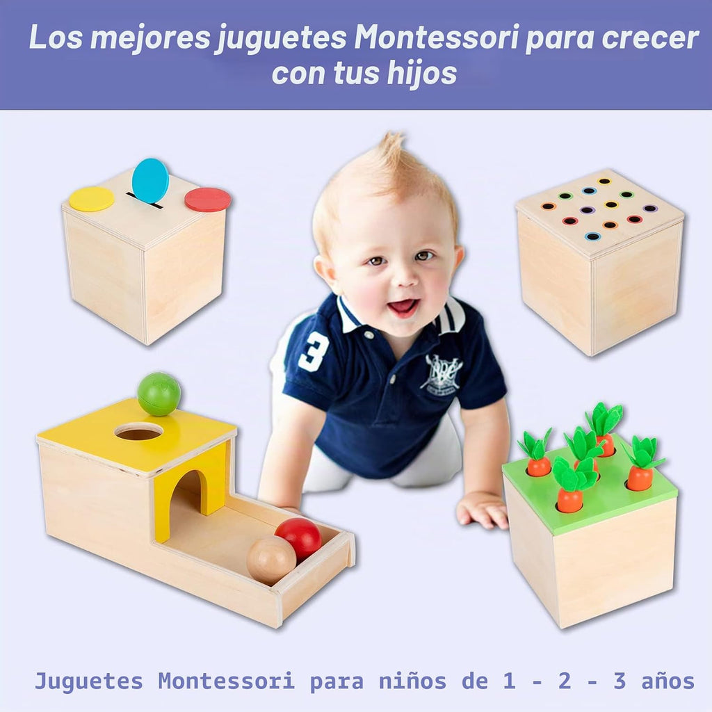 Adena Montessori Kit de Juego de Madera 4 en 1 para Bebés de 6-12 Meses