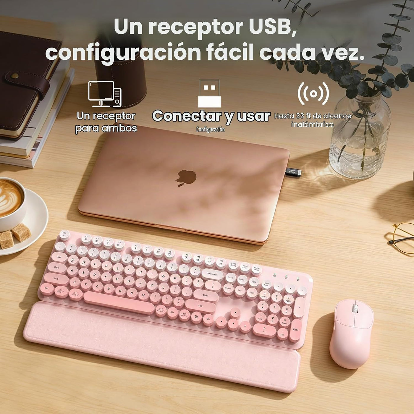 Combo de teclado y mouse inalámbricos, reposamuñecas magnético suav...