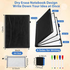 Feifeiya Cuaderno portátil de borrado en seco de 6 lados, negro, A4 9" X 12