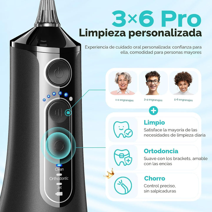 COSLUS Irrigador de agua portátil para dientes: 3 modos y 6 ajustes...