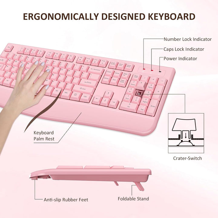 EDJO - Combo de teclado y mouse inalámbricos, teclado ergonómico de...