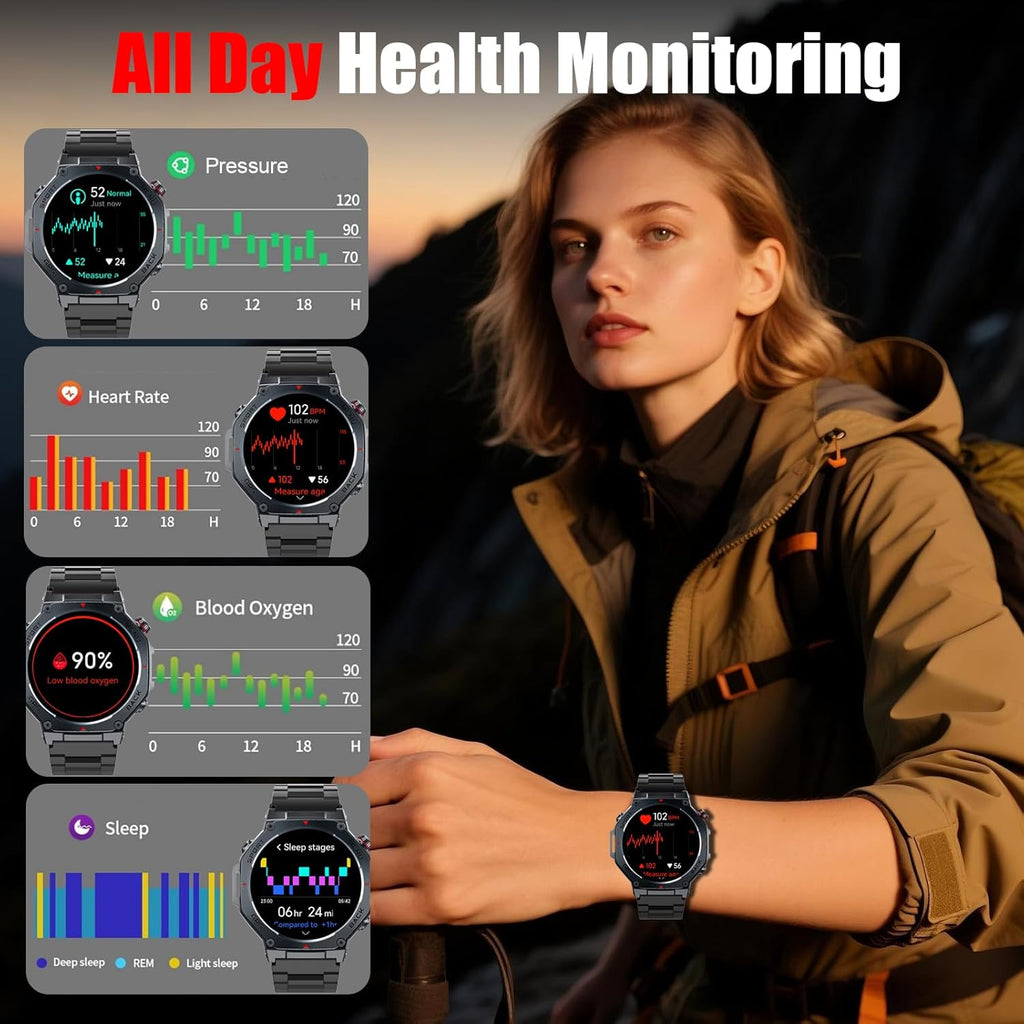 Reloj inteligente militar para hombre con GPS de doble banda