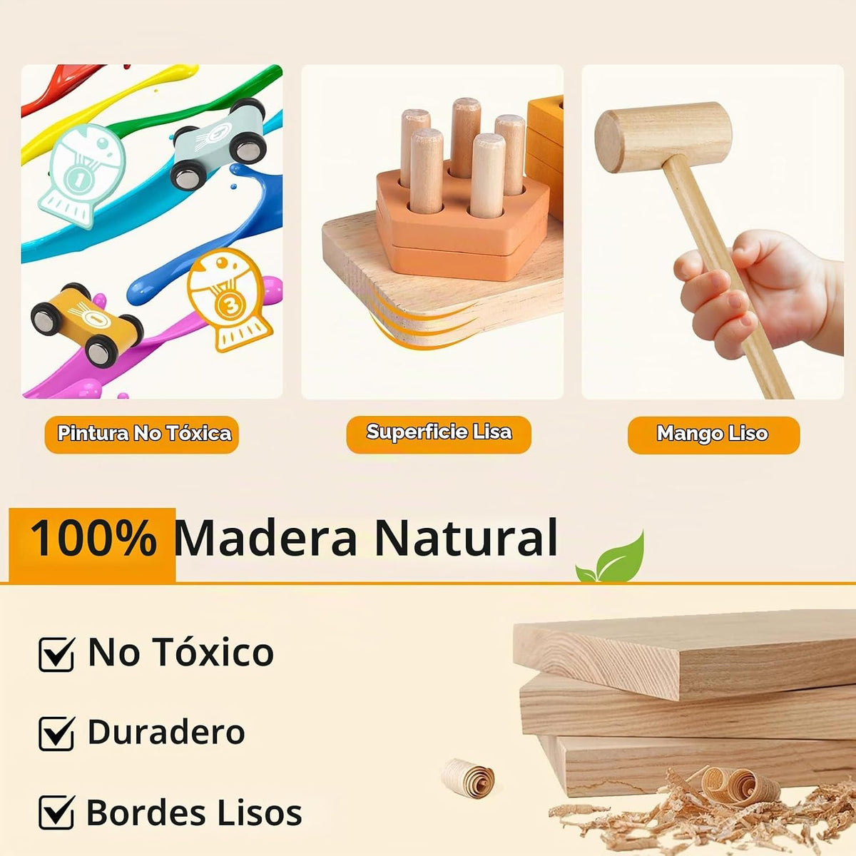 Juguetes Montessori de madera para niños pequeños, martillo golpeador
