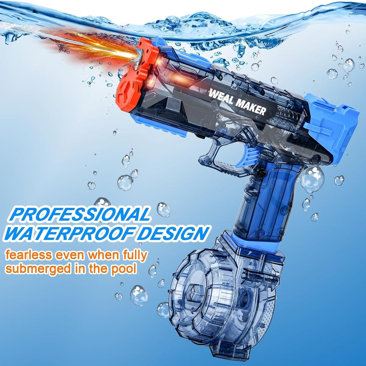 Pistola de agua eléctrica, efectos de llama de bozal, retroceso vinculado, tanque de agua doble de 50+16.9 fl oz, piscina al aire libre y juguete de combate de playa para niños y adultos