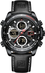 NAVIFORCE Relojes militares digitales para hombre, reloj analógico de cuarzo, resistente al agua, deportivo, multifuncional, correa de cuero, reloj de pulsera