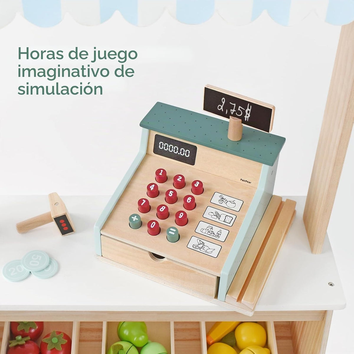 PairPear Caja Registradora de Juguete de Madera, Juguetes de Juego
