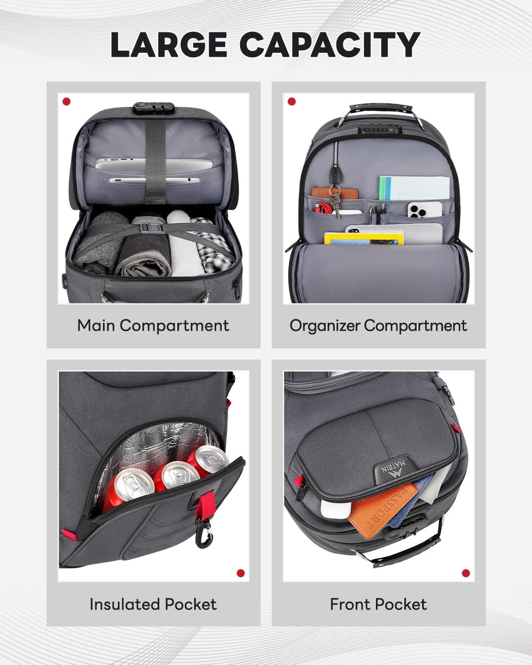 MATEIN Bolsa con ruedas para laptop con ruedas más grandes, espacio...