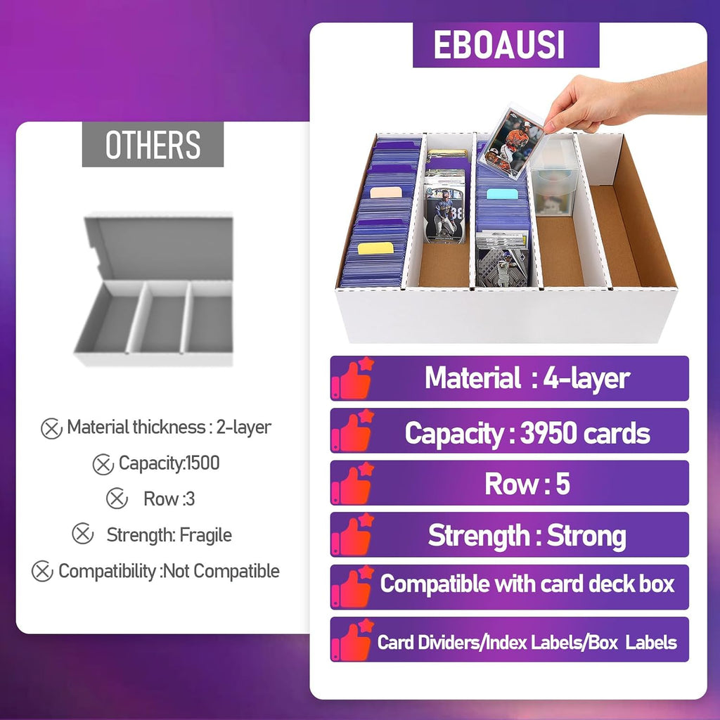Caja de almacenamiento de 5 filas – Monster Box con capacidad para 3950 tarjetas para organización, adecuada para deportes y tarjetas coleccionables (paquete de 2 – grande)
