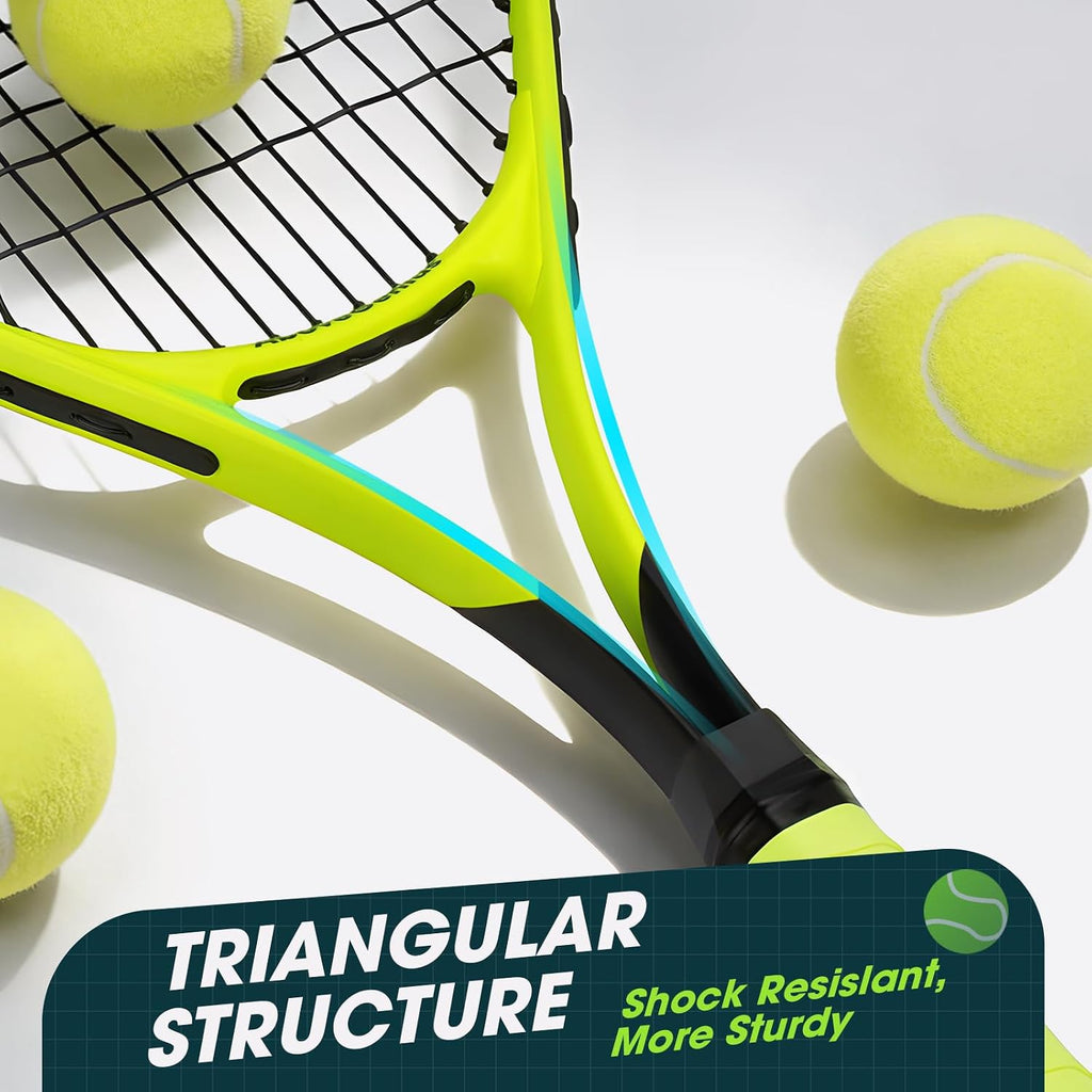 Paquete de 2 raquetas de tenis neón para adultos, juego de raquetas de tenis de aluminio ligeras de 27 pulgadas con 3 pelotas y bolsa, acabado mate vibrante de alta visibilidad para