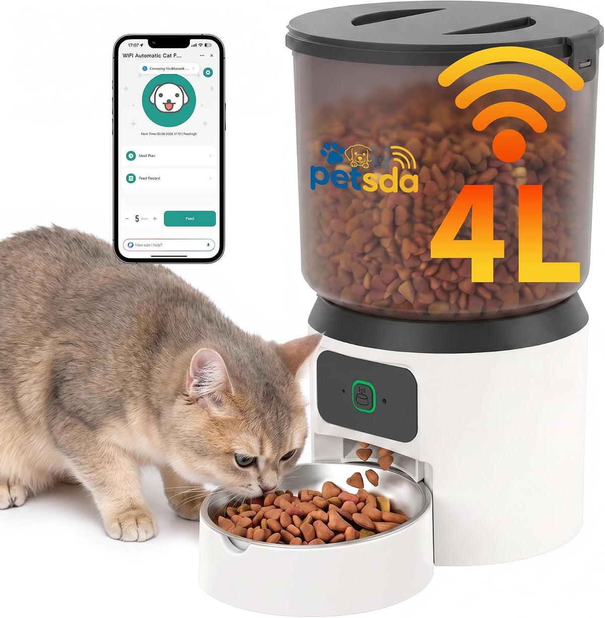 Alimentadores automáticos del gato 4L temporizó las comidas secas WiFi 10