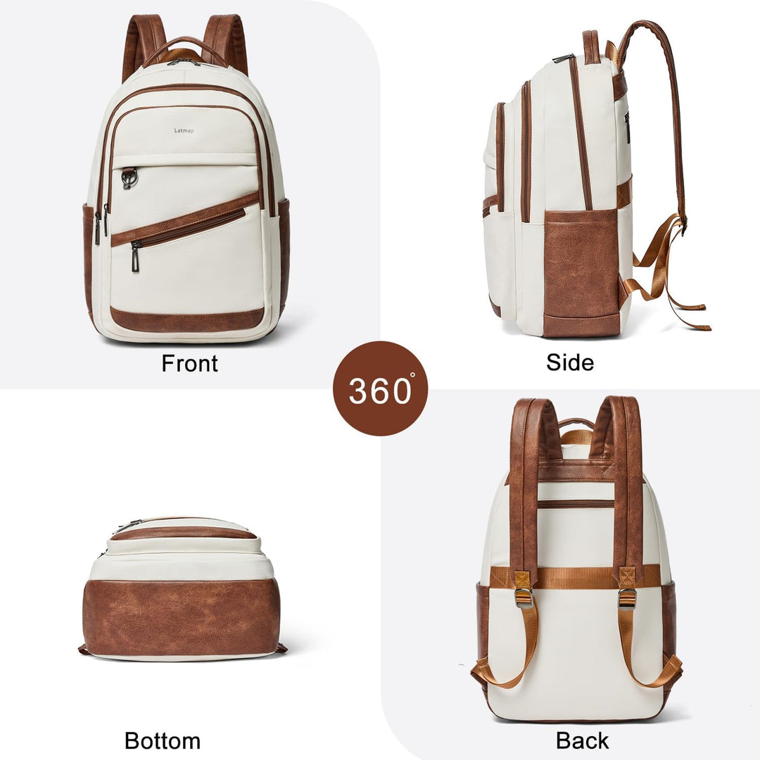 LATMAP Mochila de 43L para mujer: mochila de cuero vegano para lapt...