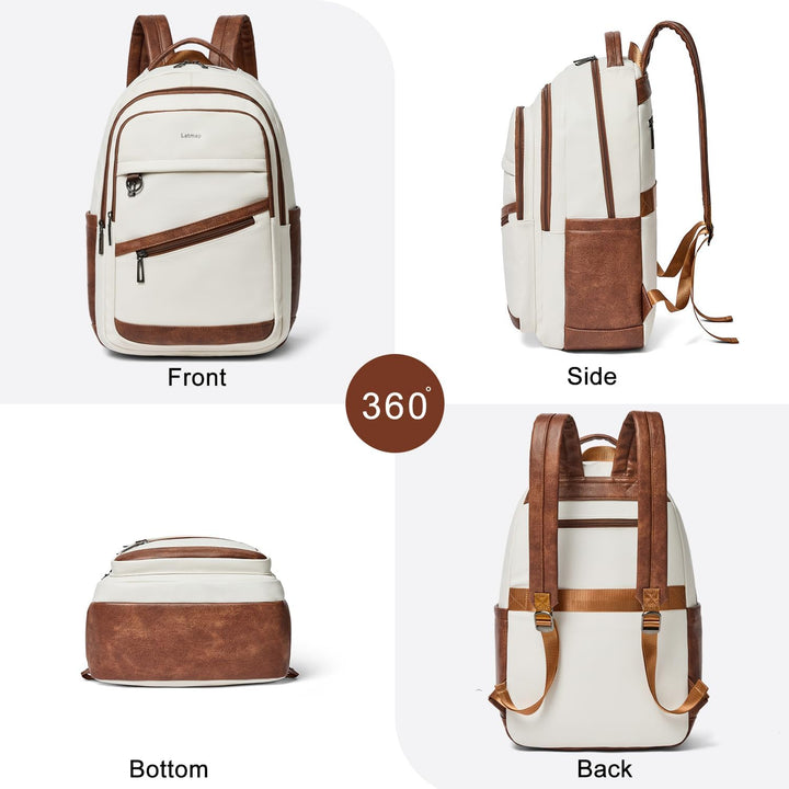 LATMAP Mochila de 43L para mujer: mochila de cuero vegano para lapt...