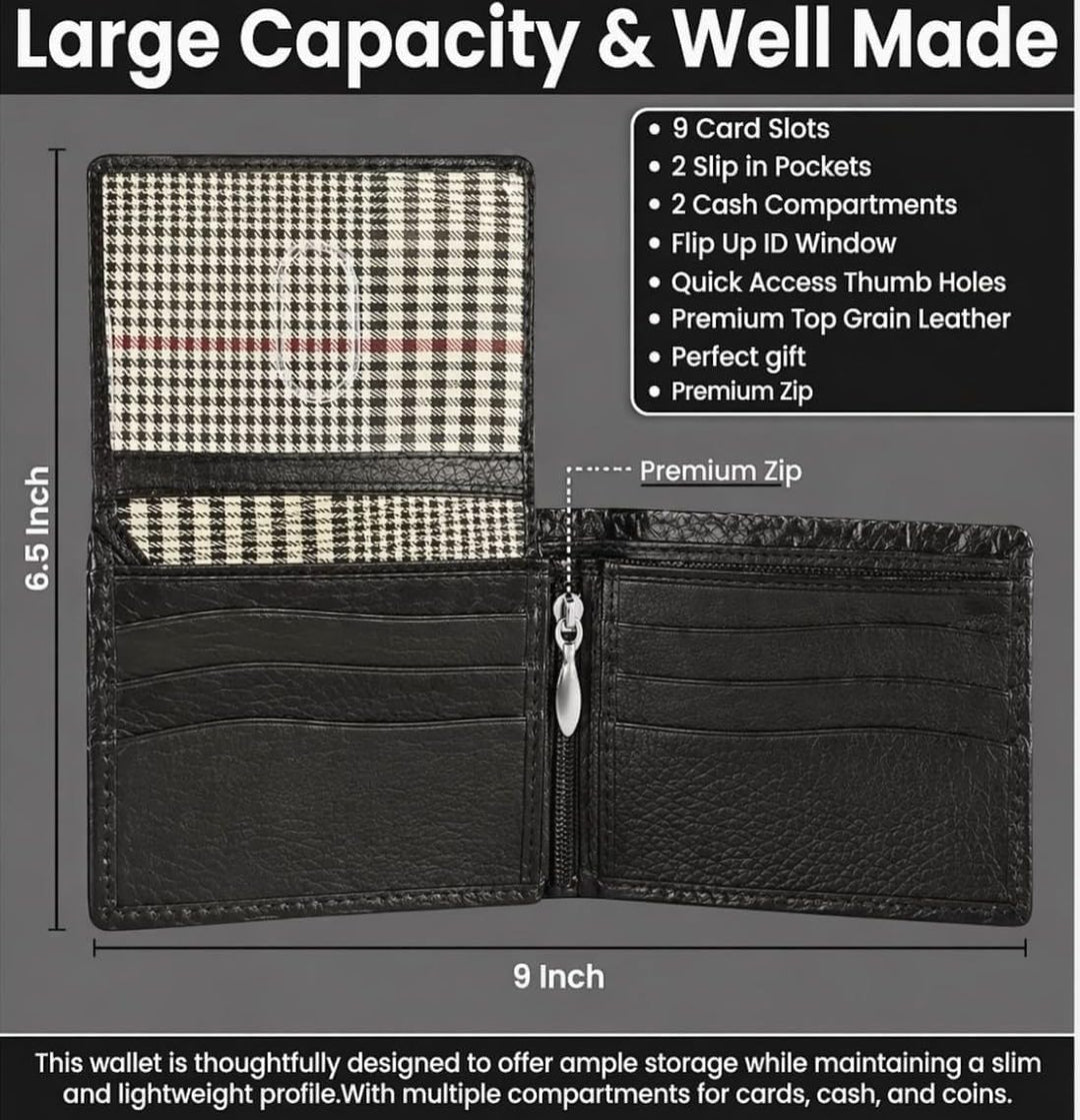 Cartera de cuero para hombre - con bloqueo RFID, delgada y elegante...