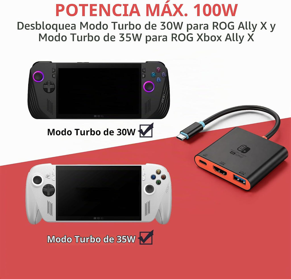 Switch 2 Dock para TV, carcasa de aleación de aluminio HDMI 2.0 4K @60Hz HDR estación de acoplamiento para Nintendo Switch 2/OLED/Steam Deck/ROG Ally, adaptador USB C a HDMI con 100 W PD 3.0