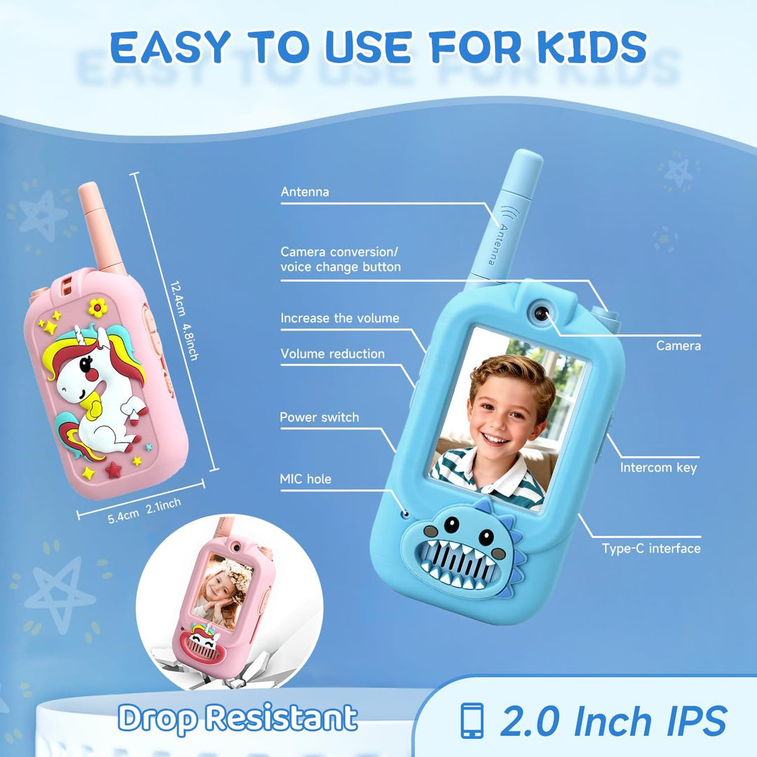 Walkie Talkies de video para niños, paquete de 2 intercomunicadores...