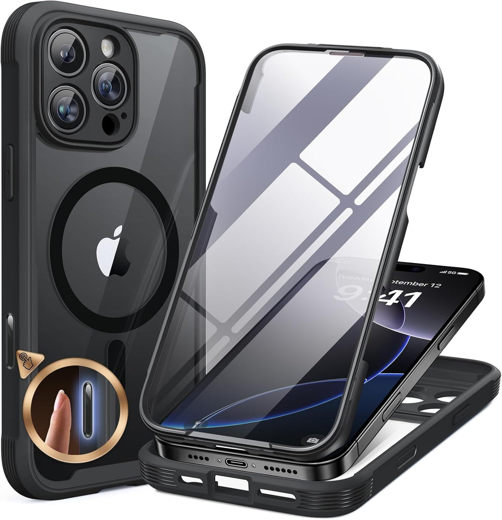 Miracase Funda magnética para iPhone 16 Pro de cuerpo completo con protector de pantalla de vidrio integrado, [compatible con MagSafe] funda militar a prueba de caídas 16 Pro, 6.3 pulgadas, color