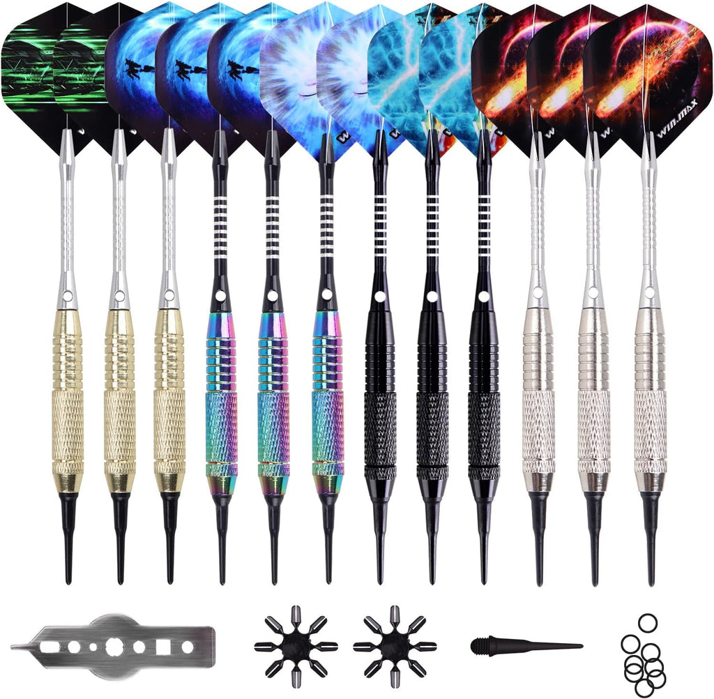 WIN.MAX Darts Punta de plástico 12 unidades Dardos de punta blanda para tablero electrónico de dardos