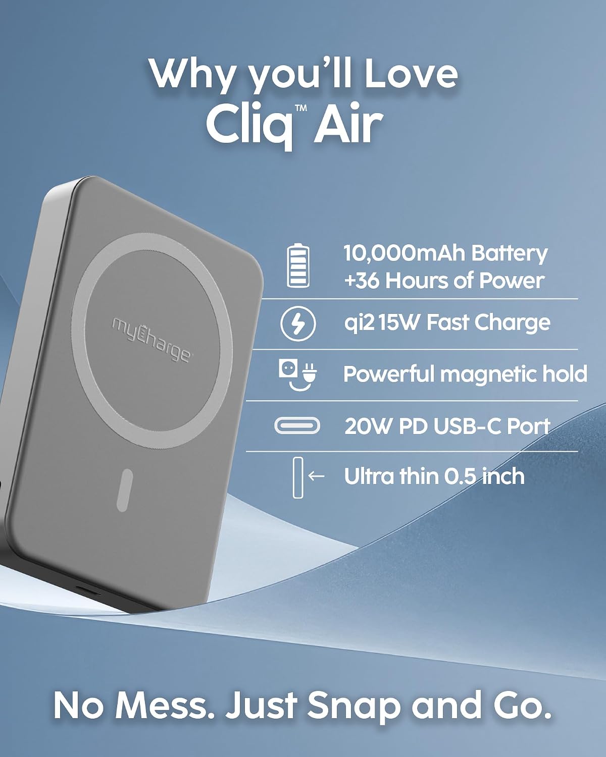 myCharge CliqAir - Banco de energía magnético de 10000 mAh, diseño...
