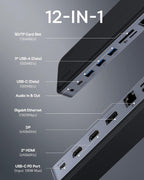 Baseus Estación de acoplamiento para portátil, estación de acoplamiento multitarea 4K con 2 HDMI+DP, PD, 3 USB-A, RJ45, audio, lector de tarjetas TF/SD, concentrador USB compatible con MacBook/Dell/HP